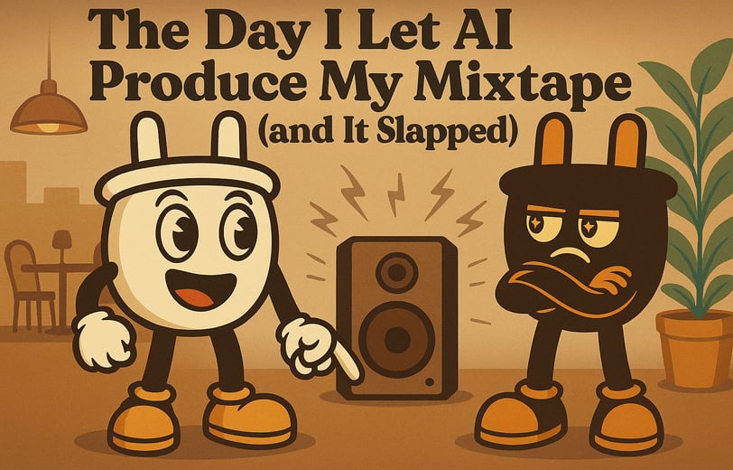 Plugsy and Smugsy stand beside a speaker in a retro café setting. Plugsy excitedly points at the spe