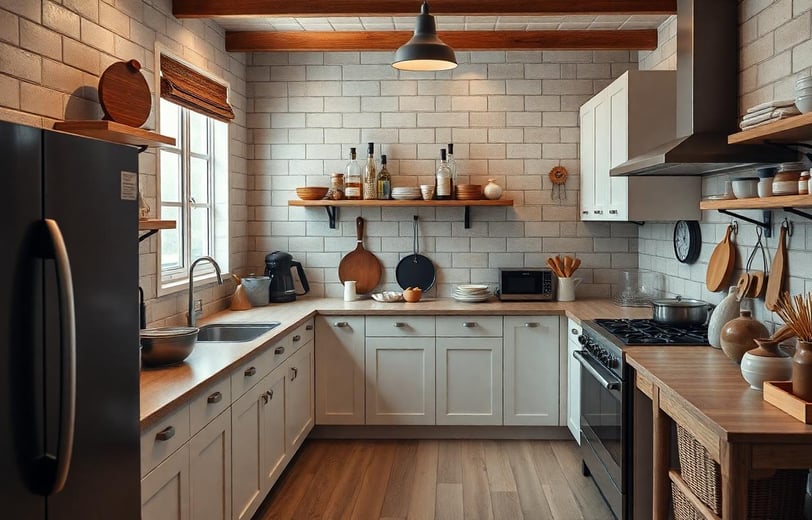 a kitchen with a refrigerator, stove,