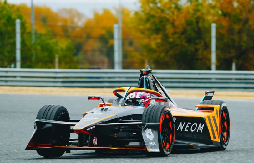a formula E race car on track