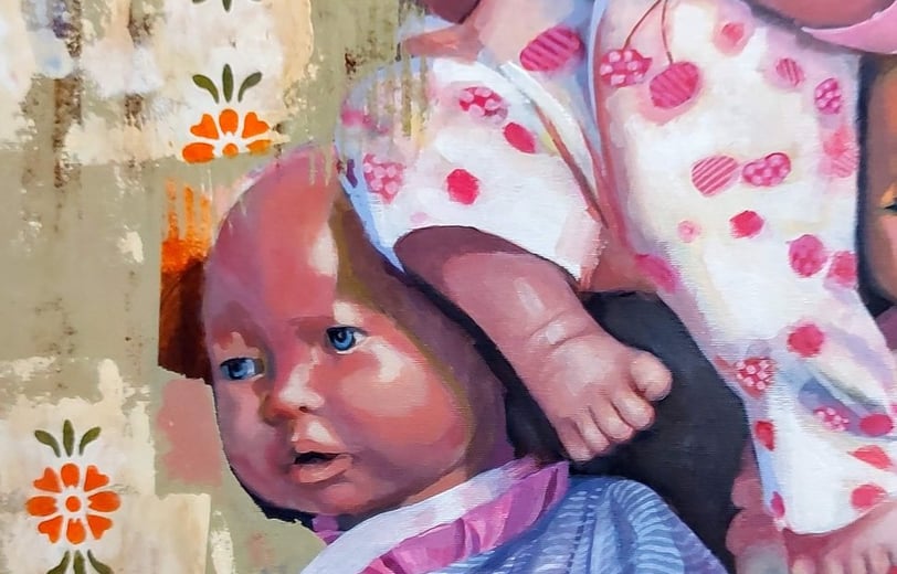Full colour photo of detail from the painting Playthings by Chester UK Artist, Christine Gallagher