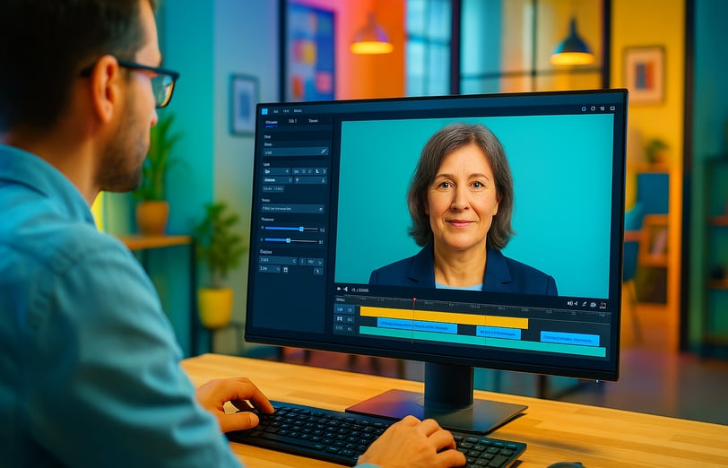 Close-up of a user interacting with HumanPal, displaying an AI spokesperson video interface.