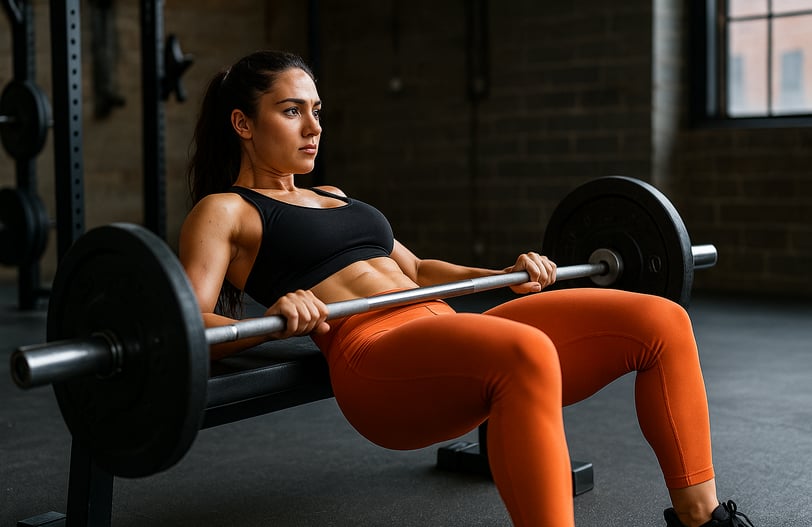 Fotografía realista cenital de una mujer en posición de ‘hip thrust’ 