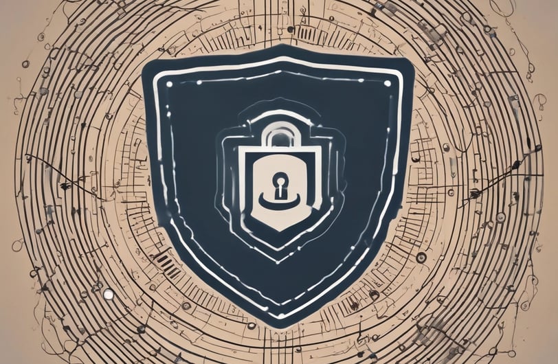 A stylized, green geometric logo resembling overlapping lines forms the central focus. Below the logo, the text 'Open AI' is displayed in a golden hue. The background features a pattern of concentric, reflective circles with a teal tint on a dark surface.