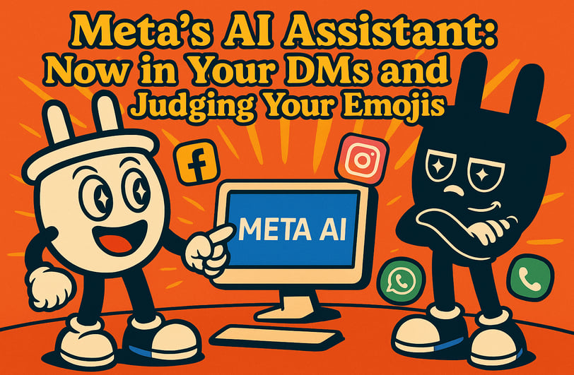 Plugsy excitedly points at a computer screen displaying ‘META AI,’ while Smugsy crosses his arms ske
