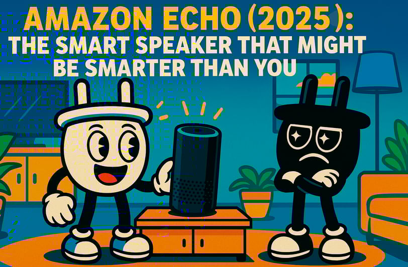 Colorful cartoon illustration of Plugsy and Smugsy in a smart home setting. Plugsy excitedly gesture