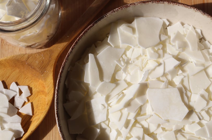 a bowl of soy wax flakes