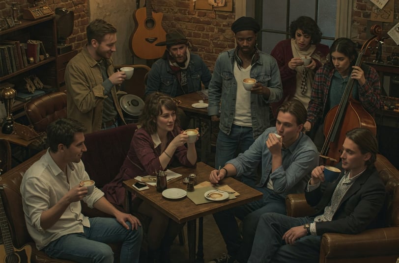 a group of people sitting around a table