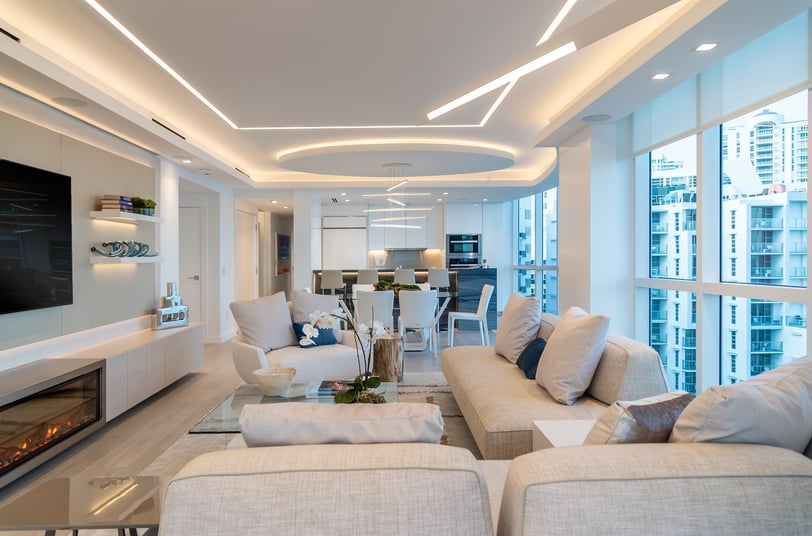 a living room with a couch and a television