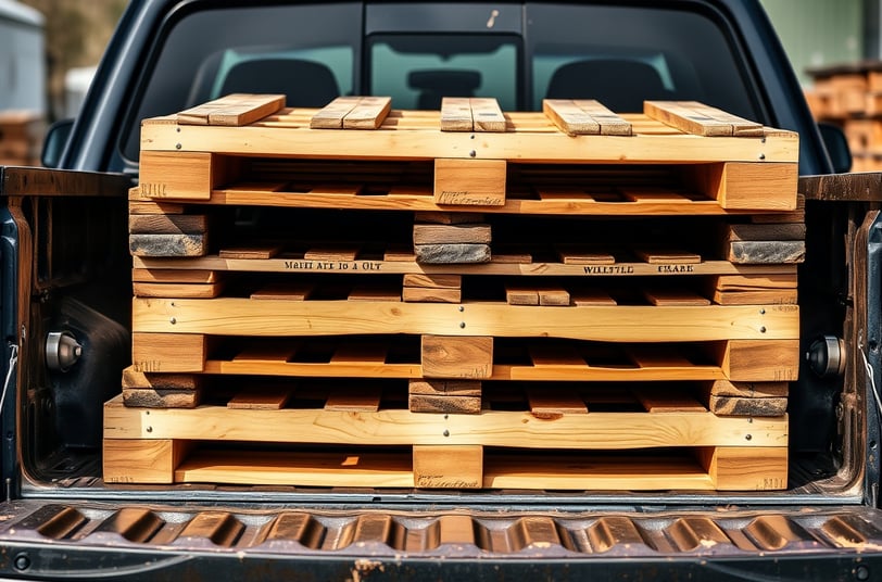 a truck with a truck bed full of pallets