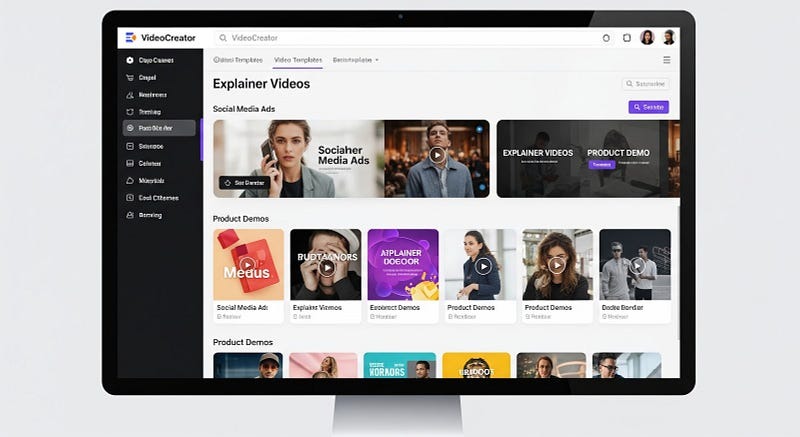 VideoCreator interface with diverse video templates.
