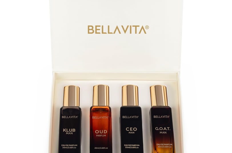 a box of four bottles of perfumes