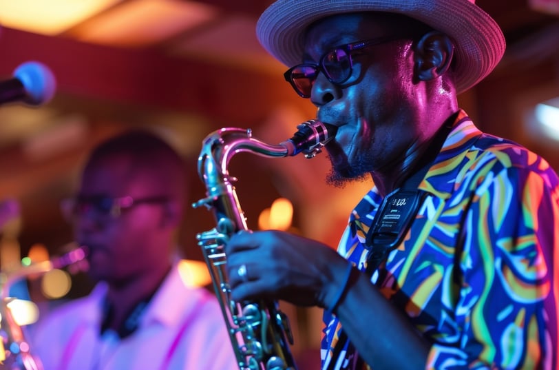 a man playing a saxophone concert altos de chavon