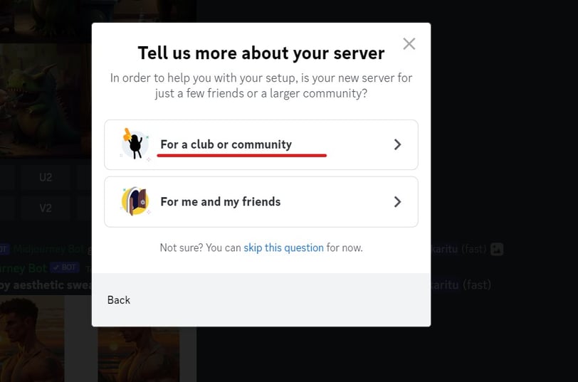 Wybór serwera discord pod platformę midjourney