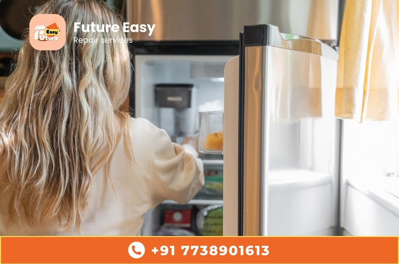 Woman opening a refrigerator, Future Easy repair services.