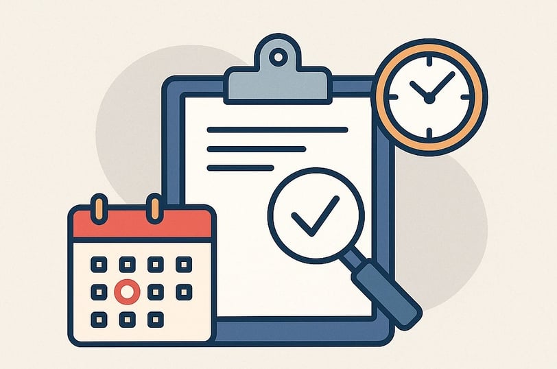 Illustration showing calendar, clock, and audit checklist representing the DMCC audit deadline