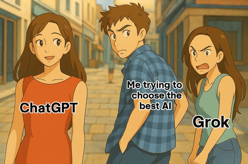 Meme: ChatGPT, Grok, and confused guy