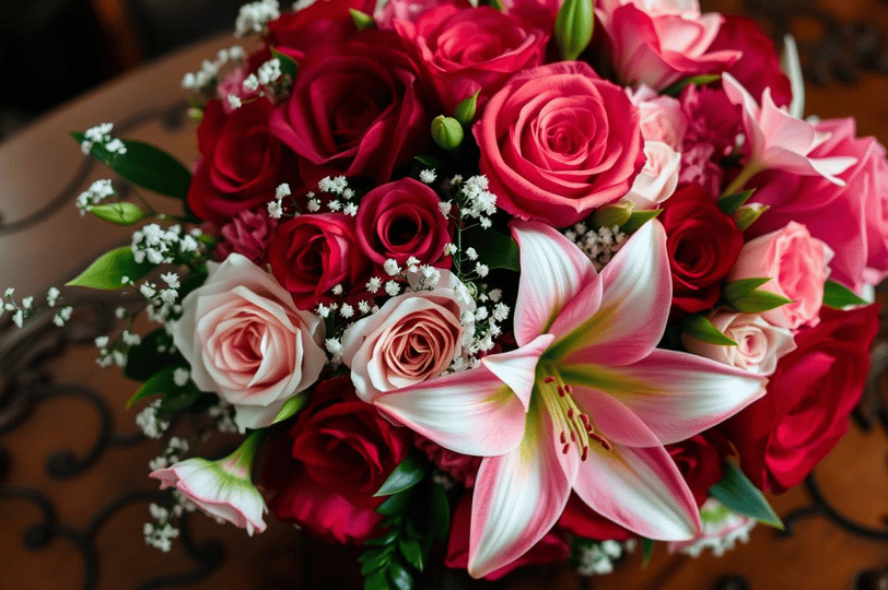 a bouquet of flowers on a table