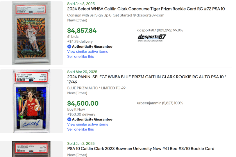 caitlin clark rookie card psa 10 ebay sold listings women's basketball