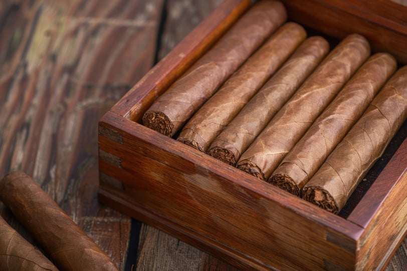 Premium Dominican cigars in wooden box, popular hand-rolled souvenir from the Caribbean