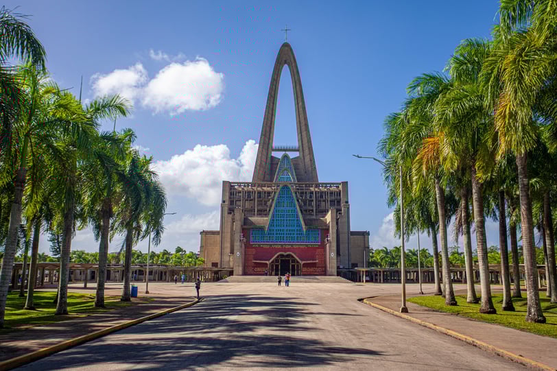 a large cathedral like building, the basilica in the dominican republic
