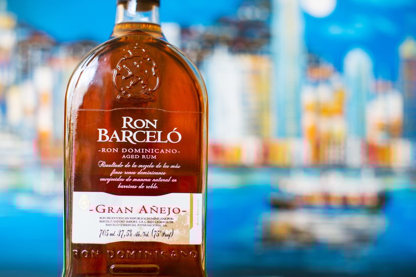 Ron Barceló Dominican rum bottle, popular souvenir and local aged rum from the Dominican Republic