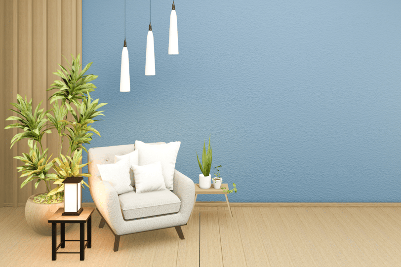 modern room with blue wall