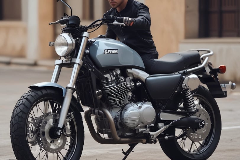 um homem segurando uma moto