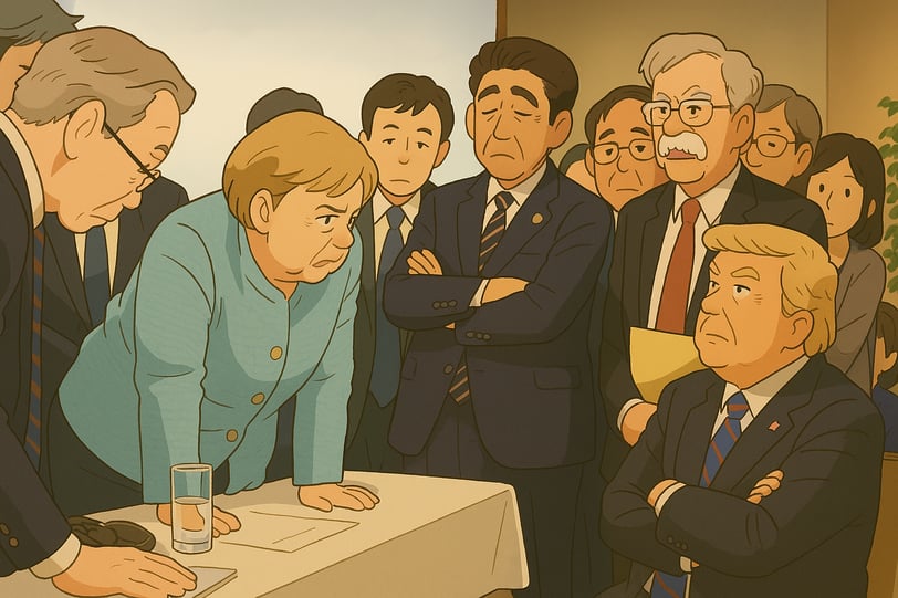 G7 summit photo reinterpreted in Ghibli style