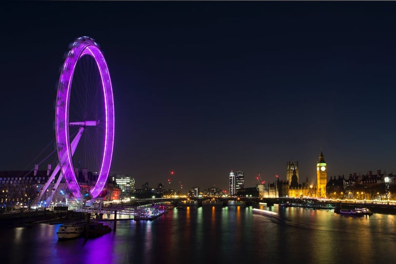 london eye in evening, beautifull colors of the city