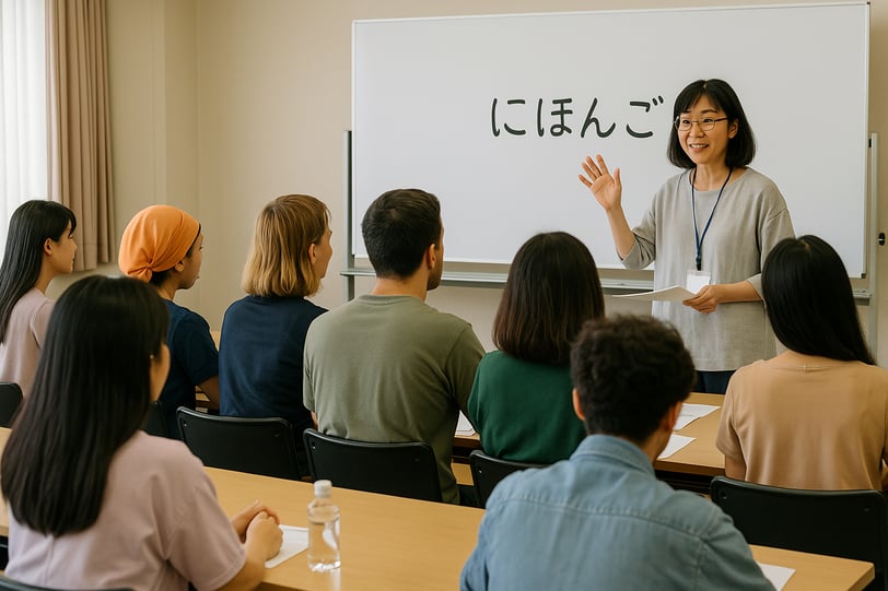 外国人たちに日本語を教えている先生