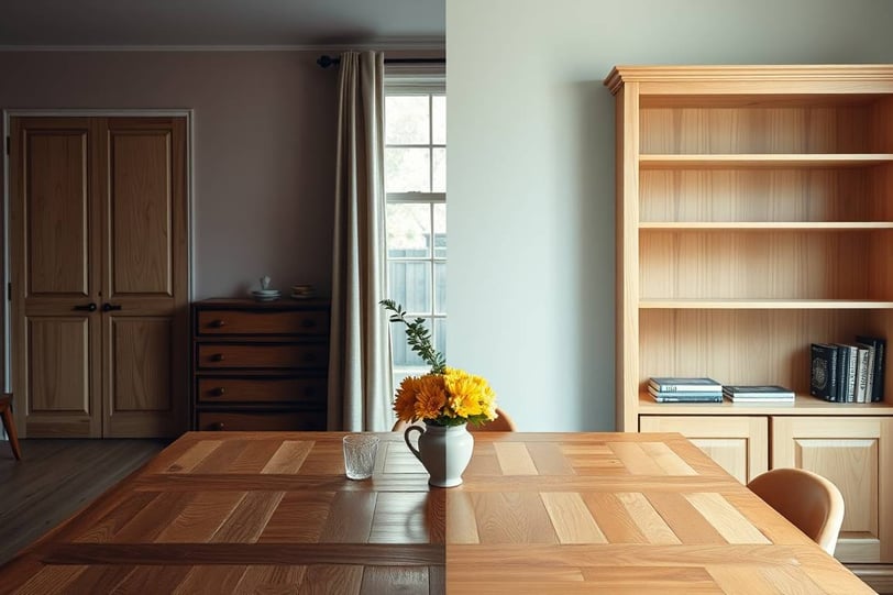 furniture made out of oak on the left and pine on the right