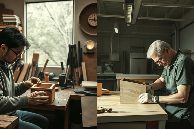 woodworkers creating wooden crafts