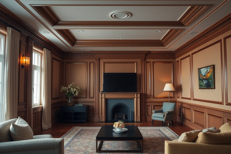 a living room with a fireplace and a television