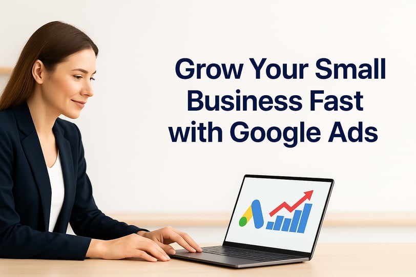 Professional marketer analyzing Google Ads performance data on a laptop, representing growth