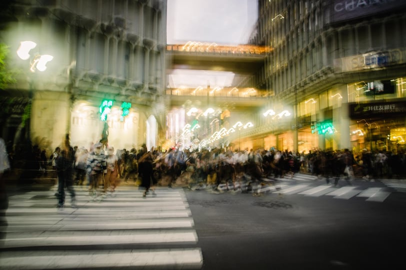 one of the busy intersections in Shibuya