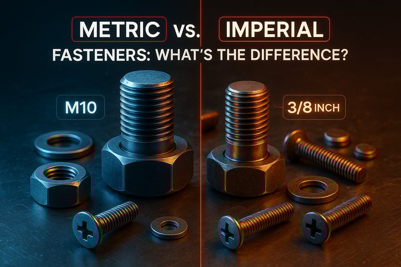 Comparison of metric and imperial fasteners side by side