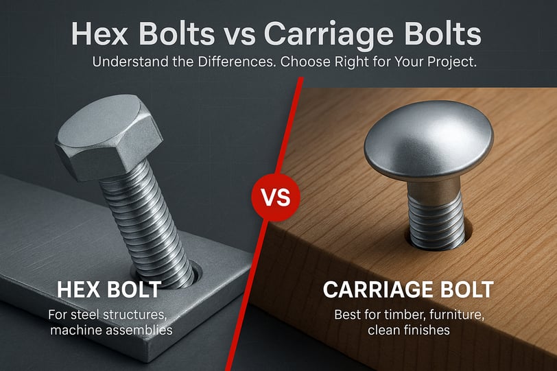 Side-by-side comparison of hex bolts and carriage bolts
