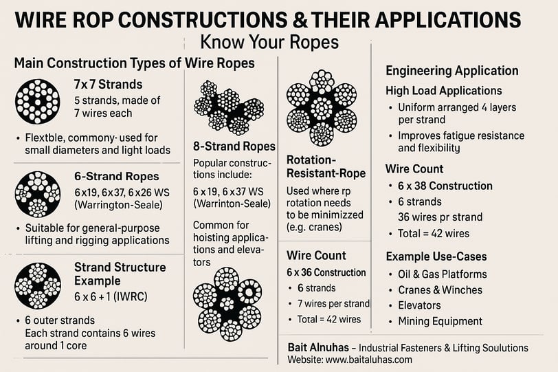 steel wire rope used in crane operations at a construction site