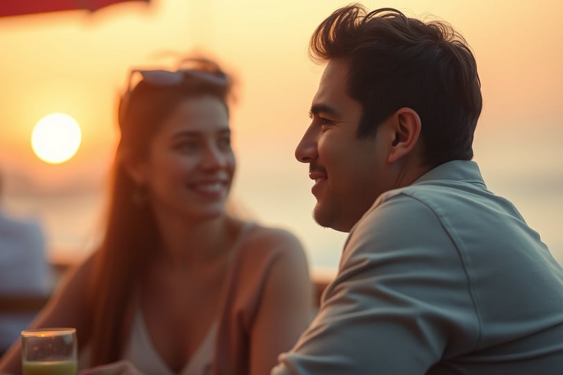 a man and woman sitting at a table on a date