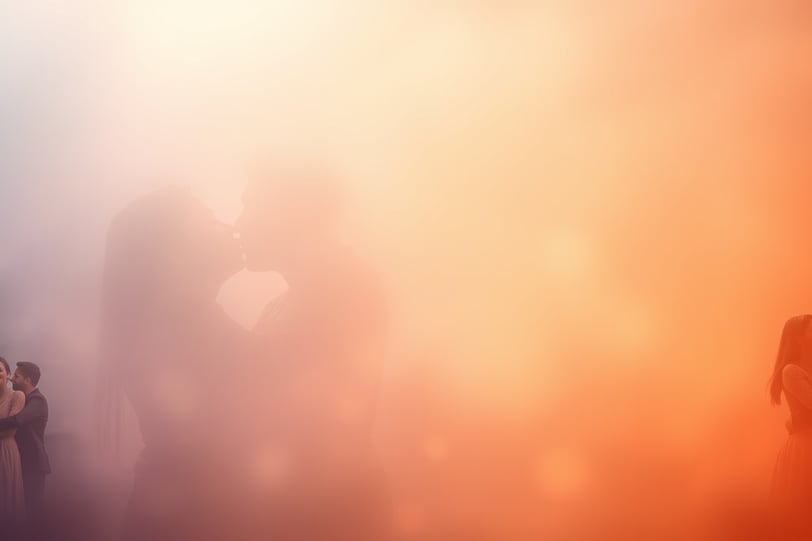 a couple kissing in the foggy sky
