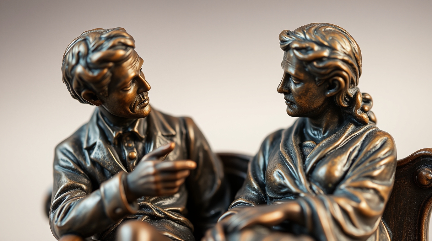a statue of a man and woman sitting on a bench