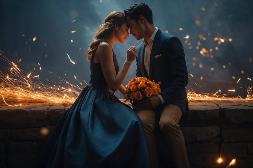 a man and woman are sitting on a ledge