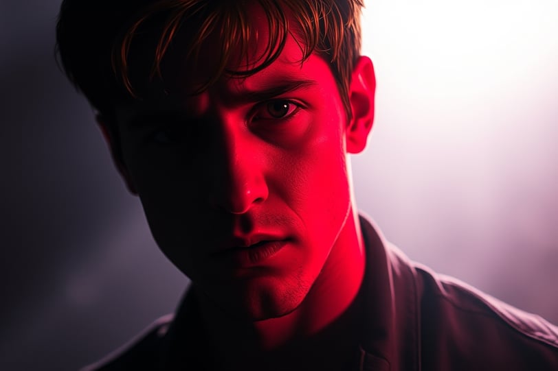 a man with a red shirt and a black shirt