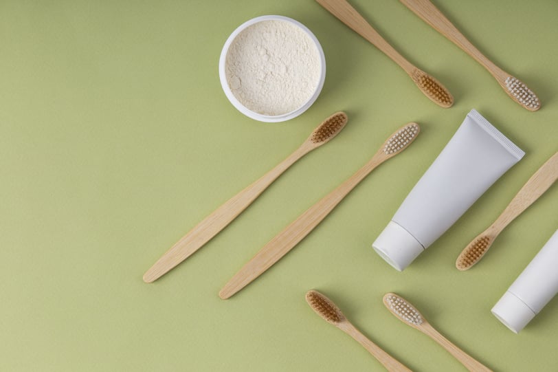 dry toothpaste with toothbrushes