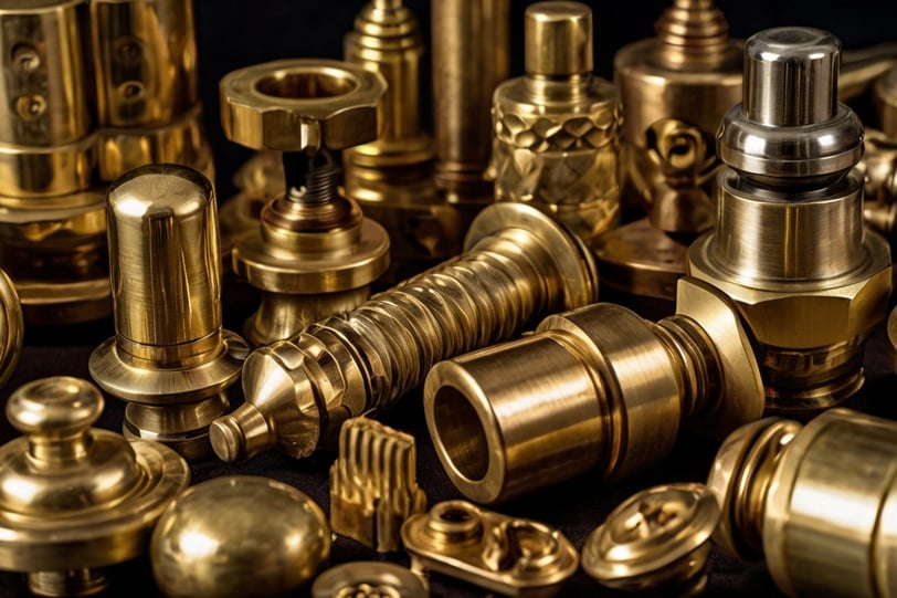 Variety of brass hardware details for home decor, highlighting different textures and sheens.