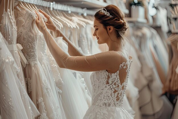 mariée qui choisi sa robe de mariage