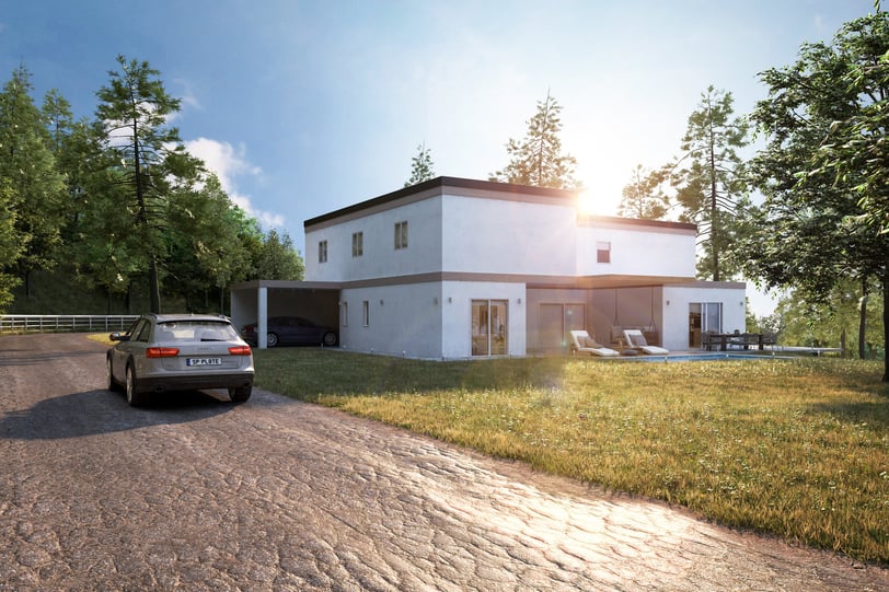 Exterior render of a villa.