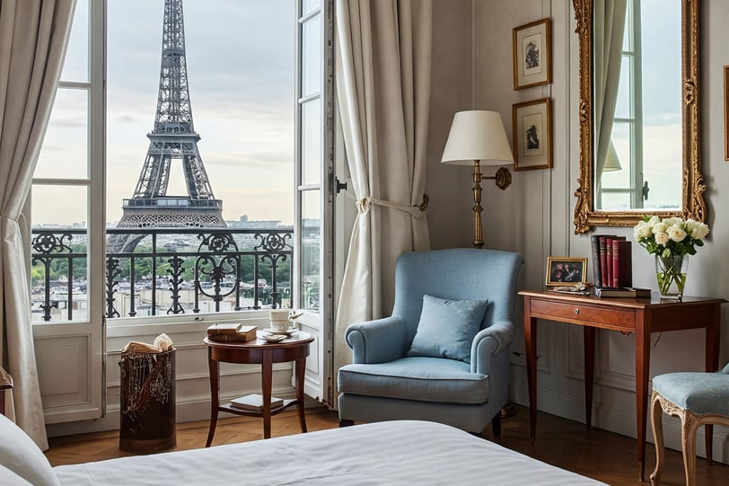 Parisian bedroom furniture, classic design, intricate details, elegant style, luxurious feel.