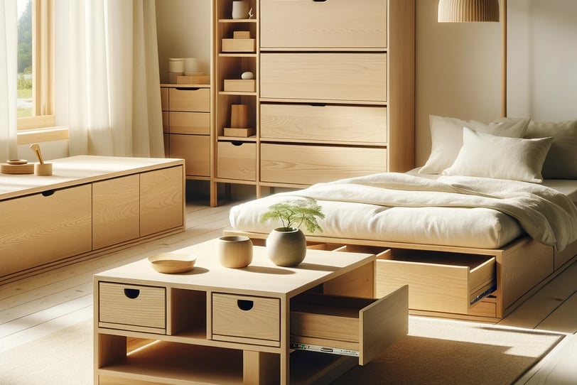 Multi-functional Japandi furniture pieces