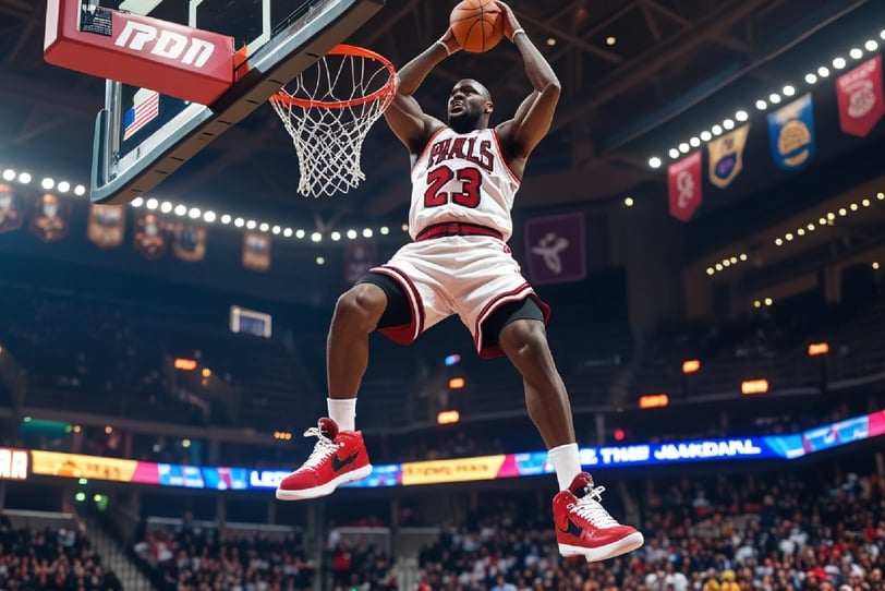 a man in a red and white uniform is playing basketball